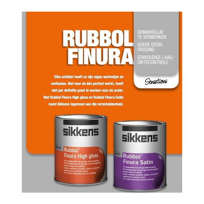 Sikkens Rubbol Finura Satin - 1 l - 12-14 m²/l - Wit - Lak - Afwerkingslaag