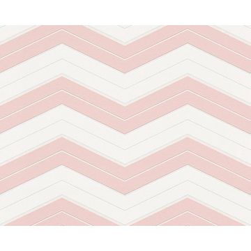 AS Creation DESIGNDSCHUNGEL 2 Chevron Behang Roze Wit